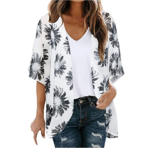 tsaChick strickcardigan Cardigan Damen Floral Print Puffärmel Kimono Strickjacke Lose Chiffon Cover Up Casual Bluse Tops KSN22 von tsaChick