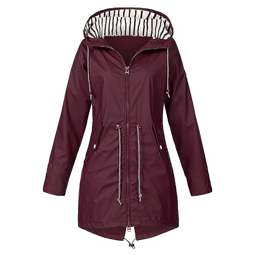 tsaChick wasserdichte Regenjacke, Regenjacke Damen große größen Regenjacke Damen Softshelljacke Wasserdicht Funktionsjacke Winddicht Jacke für Outdoor Stanzjacke Wine 128 XXL von tsaChick