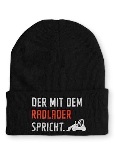 Der mit dem Radlader spricht. Statement Beanie Mütze Wintermütze mit Spruch, Farbe: Black von tshirtladen