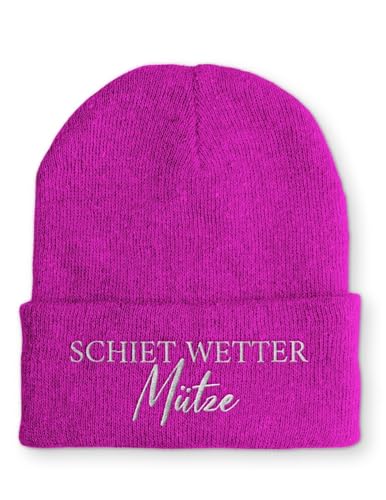 Strickmütze Schiet Wetter Mütze Wintermütze lustige Beanie mit Stick, Farbe: Pink von tshirtladen