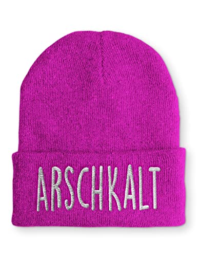 tshirtladen Arschkalt Statement Wintermütze lustiger Spruch für die Piste und den Winter, Farbe: Pink von tshirtladen