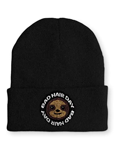 tshirtladen Bad Hair Day Faultier Statement Beanie Mütze mit Spruch, Farbe: Black von tshirtladen