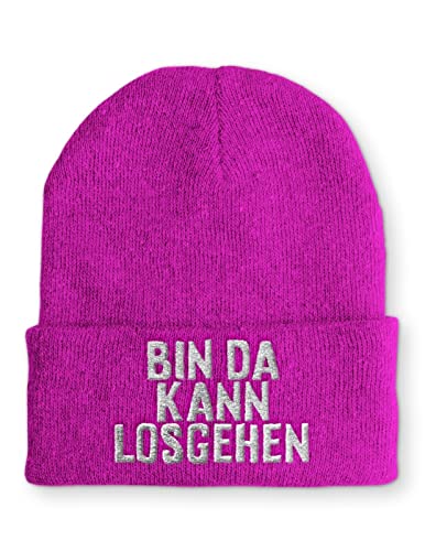 tshirtladen Bin da kann losgehen Statement Spruchmütze Beanie Mütze für Damen und Herren, Farbe: Pink von tshirtladen