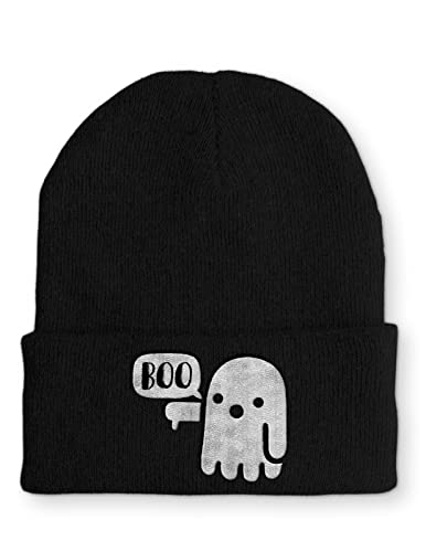 tshirtladen Boo Halloween Gespenst Statement Beanie Mütze mit Spruch, Farbe: Black von tshirtladen