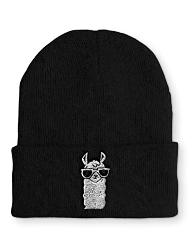 tshirtladen Cool Lama Retro Statement Beanie Mütze mit Spruch für Damen und Herren, Farbe: Black von tshirtladen