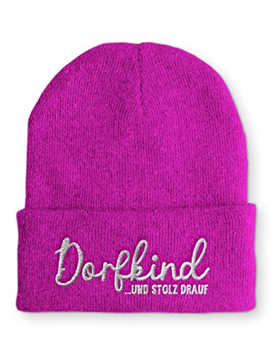 tshirtladen Dorfkind und stolz Drauf Statement Wintermütze lustige Mütze für Damen und Herren, Farbe: Pink von tshirtladen