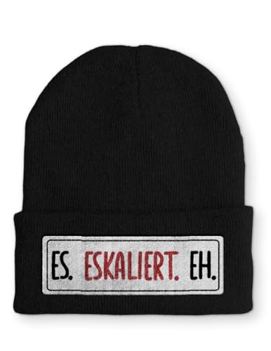 tshirtladen Es. Eskaliert. Eh. Statement Beanie Mütze mit Spruch, Farbe: Black von tshirtladen