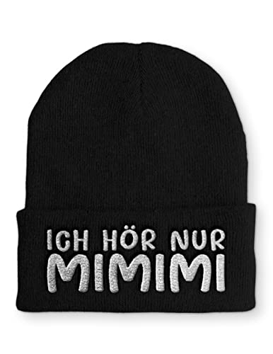 tshirtladen Ich hör nur MIMIMI Mütze Statement Beanie Mütze mit lustigem Spruch, Farbe: Black von tshirtladen