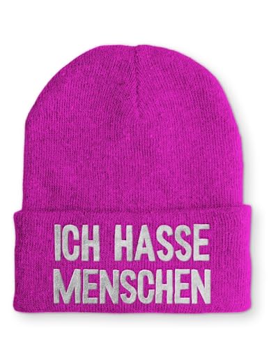 tshirtladen Spruchmütze Strickmütze Ich Hasse Menschen Wintermütze Mütze lustige Beanie mit Stick OneSize, Farbe: Pink von tshirtladen