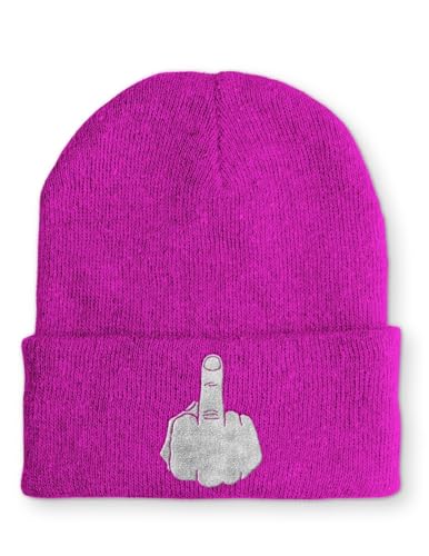 tshirtladen Spruchmütze Strickmütze Mittelfinger Wintermütze lustige Beanie mit Stick OneSize, Farbe: Pink von tshirtladen