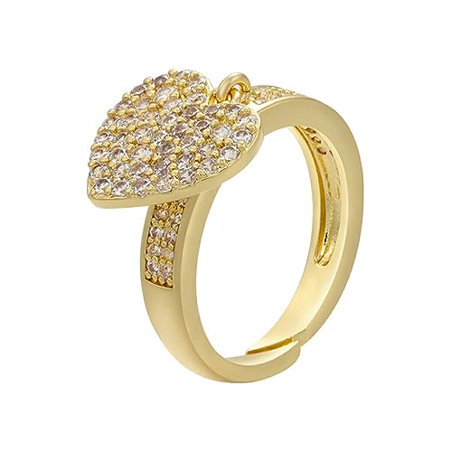 tuwiwol Silberring Einzigartiger Herzanhänger verstellbar für Frauen Kupfer Silberring für Frauen Herzanhänger Ring offener Fingerring, Gold von tuwiwol