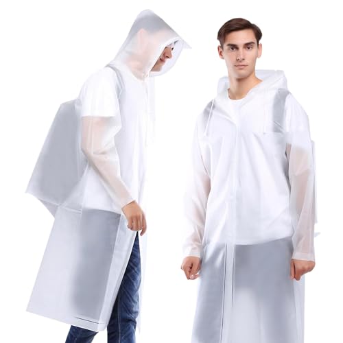 ueslwser 2 Stücke Transparent Regenmantel Regenponcho Damen Regencape Herren Regenmantel Transparent Wiederverwendbar Regenmantel EVA-Regenmantel für Reisen, Wandern, Radfahren und Camping von ueslwser