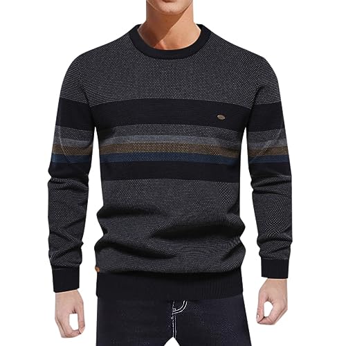 Pullover Herren, Herren Strick-Pullover Rundhals Männer Winter-Pullover Color Block stylischer Herren Strick-Pulli Warmer Männer Pulli Grobstrick Herrenpullover Herren Basic Longsleeve Sweater von umifyxioy