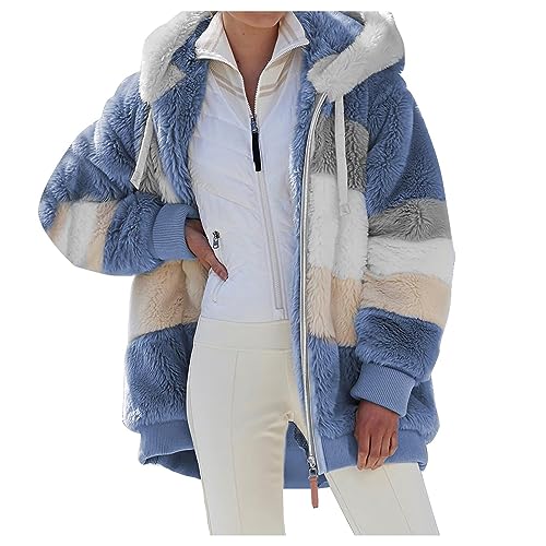 Teddyfleece Jacke Damen Oversize mit Kapuze Fleece Plüschjacke Flauschig Warm Reißverschluss Wolljacke Sherpa Jacke Gefüttert Outdoor Teddyjacke Winter Teddy Fleecejacke Kuscheljacke Winterjacke von umifyxioy