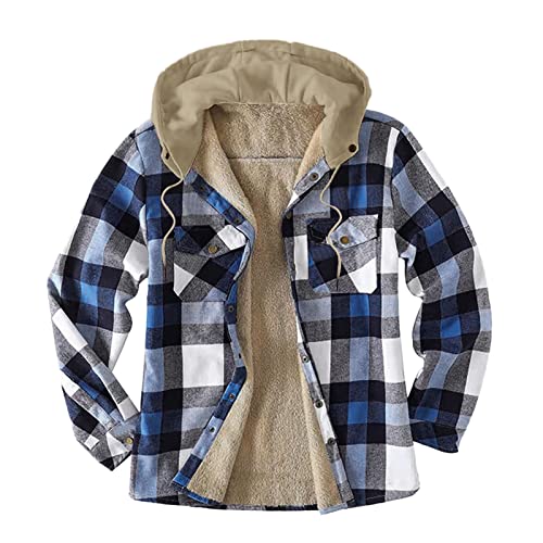 herren jacke übergangsjacke,Herren Karohemd Kapuzenhemd Innenfutter Winter Plaid Fleece Warm Gefüttert Holzfällerhemd Flanelljacke Hemden Karo Jacke Hemdjacke Winterjacke Mantel Freizeitjacke von umifyxioy