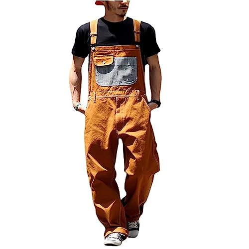 umifyxioy Cargohose Herren, Latzhose Herren Vintage Jeans Overall Herren Latzhose Freizeit Latzhose mit Taschen Baggy Herren Denim Latzhose Herren Casual 90er Jeans Jumpsuit Weit Destroyed von umifyxioy