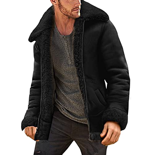 umifyxioy Jacke Herren,Wildleder Mantel Mit Fell Reverskragen Wildleder Jacke Herren Outdoor Jacke Vintage Mantel Herren Winterjacke Herren Wintermantel Winterjacke Herren College Jacke von umifyxioy