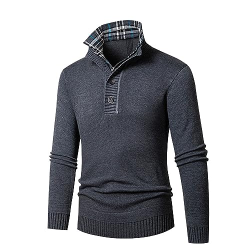 umifyxioy Pullover Herren, Herren 2 in 1 Hemd Kragen Langarm Strick-Pullover V-Ausschnitt Strickpullover Strick Feinstrick Sweat Schlicht Casual Sweatshirt mit Hemdkragen Mock Hemd Strickjacke von umifyxioy