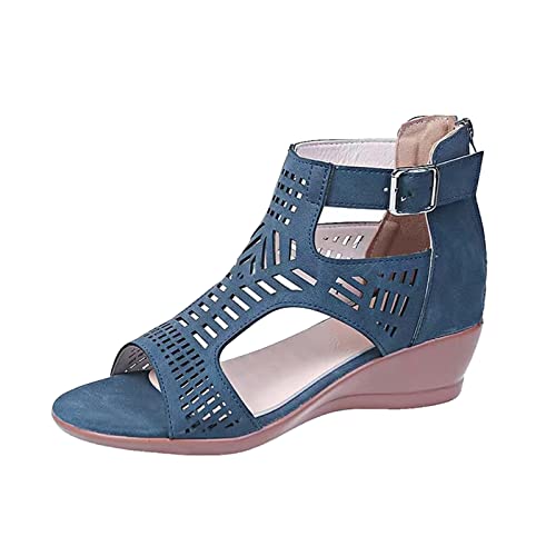 umifyxioy Sandalen Damen, Damen Keilsandaletten Aushöhlen Open Toe Sommerschuhe Plateau Sandaletten Reißverschluss RöMersandalen Wedge Heel Sandalen Strandsandalen Pantoletten von umifyxioy