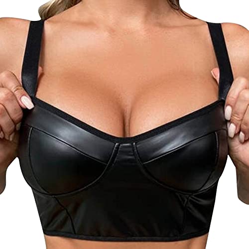 umifyxioy Sexy Dessous Damen FüR Sex, Damen Wetlook Leder Lack BH Bra Brustfrei Dessous Push Up Bikinioberteil Sexy Crop Top mit Reisverschluss Glänzend Clubwear Erotik Wäsche BH von umifyxioy