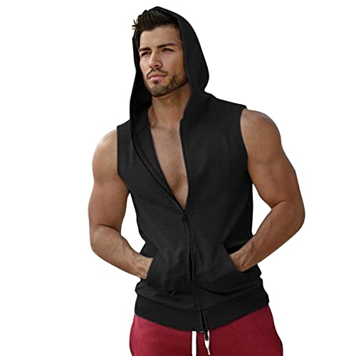 umifyxioy Tank Top Herren Gym, Tank Fitness Herren Ärmellose Oberteile Reißverschluss Freizeitoberteil Doppelbluse Kapuzenweste Herren Tanktops Herrenoberteile Modern Sexy Hoodie Kapuzenpullover von umifyxioy