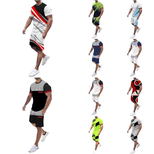 umifyxioy Trainingsanzug Herren Sommer Sportanzug 2 Teiliges Outfit Sport Set Kurzarm Rundhals Tshirt + Kurze Hose Sets Freizeitanzug Männer T Shirt Hosen Anzug Casual Tracksuit Bequemes Herrenanzug von umifyxioy