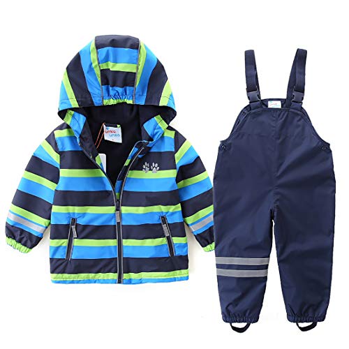 umkaumka Kinder Zweiteiliger Regenanzug für Jungen und Mädchen, wasserdichte Jacke mit Hose, Matschanzug mit Kapuze Gr. 116 (5-6 Jahre) von umkaumka