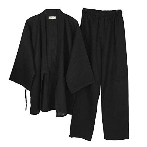 un-brand Japanischer Kimono-Baumwoll-Hanfu-Pyjama-Anzug für Herren in Übergröße Zen-Kleidung Taoistische Kleidung (Größe M, Schwarz) von un-brand