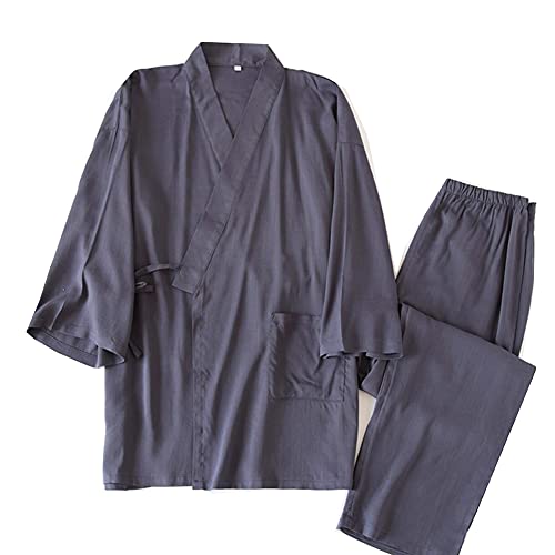 un-brand Japanischer Kimono Double Gauze Cotton Pyjama Anzug für Herren Plus Size Zen Clothing Taoistische Kleidung (Größe L, A2) von un-brand