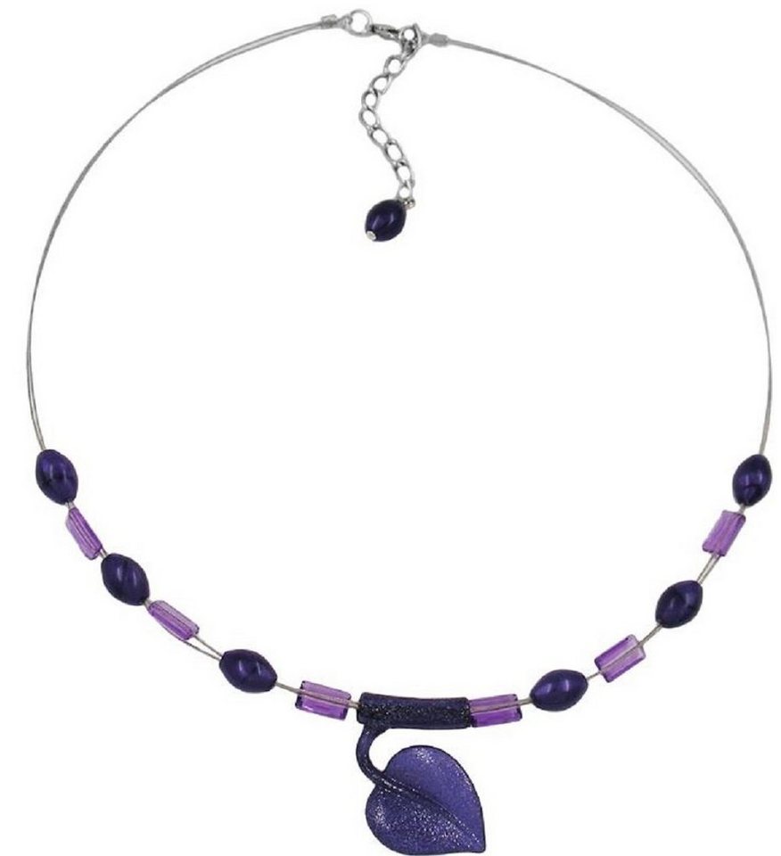 unbespielt Collier Drahtkette mit Kunststoff-Perlen in Blattform Lila-Flitter 45 cm, Modeschmuck für Damen von unbespielt