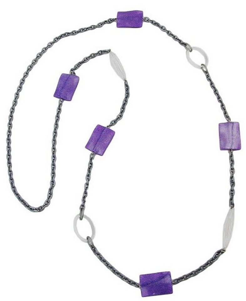 unbespielt Collier Kette Kunststoff-Perlen Flieder-Flitter Ankerkette grau 100 cm, Modeschmuck für Damen von unbespielt