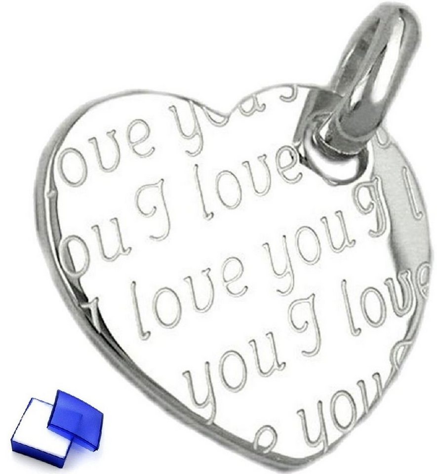 unbespielt Herzanhänger Kettenanhänger Anhänger Herz mit all-over-Prägung - I love you - 925 Silber glänzend 20 x 22 mm inkl. kleiner Schmuckbox, Silberschmuck für Damen und Herren von unbespielt