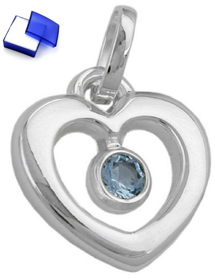 unbespielt Herzanhänger Anhänger Herz synthetischer Blautopas glänzend 925 Silber 17 x 16 mm, Silberschmuck für Damen von unbespielt