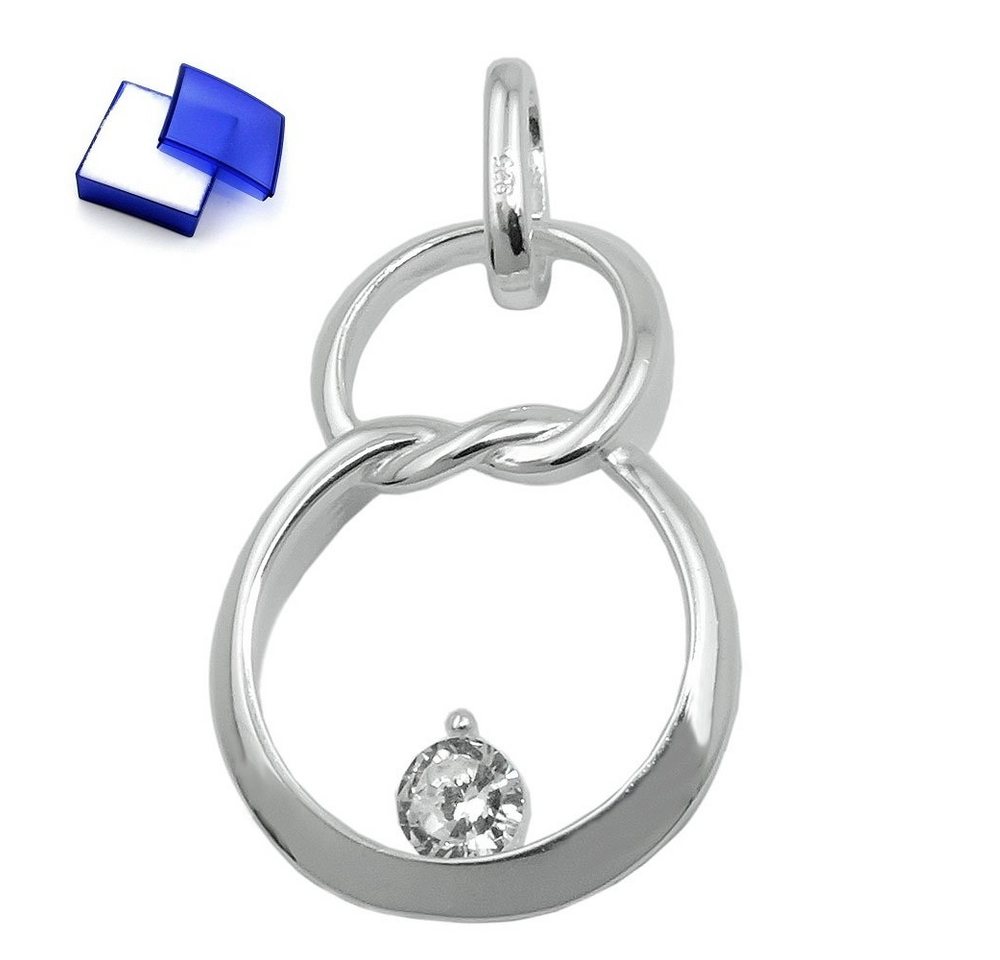 unbespielt Kettenanhänger Kettenanhänger Anhänger 23 x 15 mm Doppelkreis Acht mit Zirkonia Silber 925 inklusive Schmuckbox, Silberschmuck für Damen von unbespielt