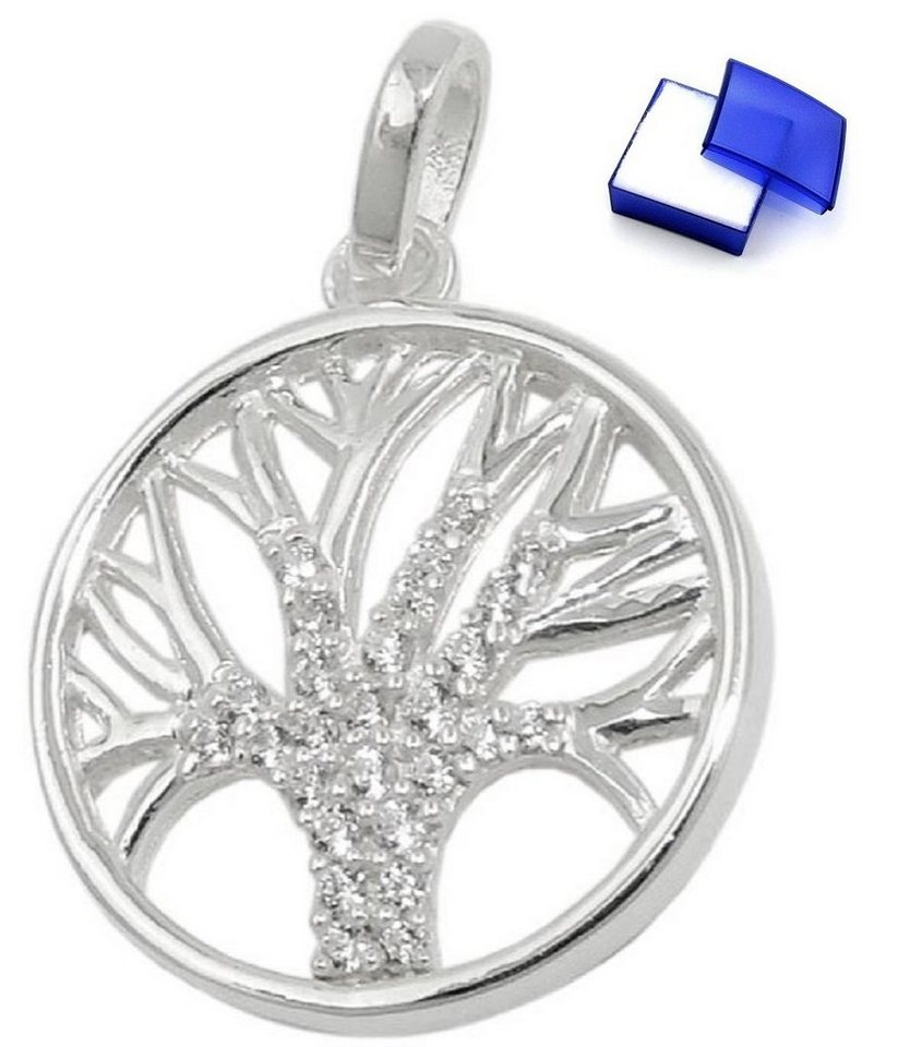 unbespielt Kettenanhänger Anhänger Baum des Lebens mit Zirkonias 925 Silber 15 mm kl. Schmuckbox, Silberschmuck für Damen und Herren von unbespielt