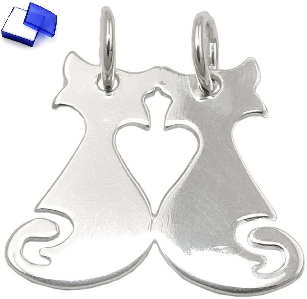 unbespielt Kettenanhänger Anhänger Doppelanhänger Katzen 925 Silber 18 x 21 mm kl. Schmuckbox, Silberschmuck für Damen und Herren von unbespielt