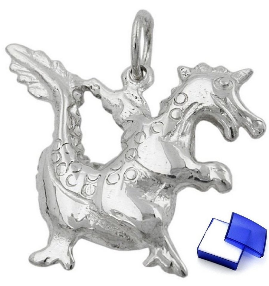 unbespielt Kettenanhänger Anhänger Kleiner Drache glänzend 925 Silber inkl. kleiner Schmuckbox, Silberschmuck für Damen und Herren von unbespielt