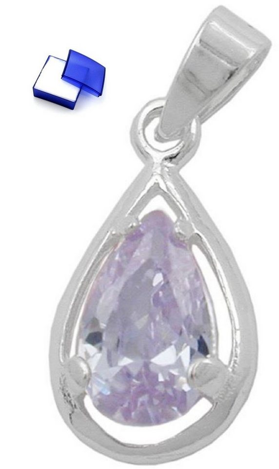 unbespielt Kettenanhänger Kettenanhänger Anhänger Tropfen Zirkonia lavendel 925 Silber 14 x 8 mm inklusive Schmuckbox, Silberschmuck für Damen von unbespielt