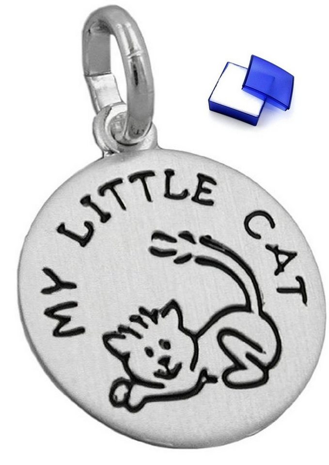 unbespielt Kettenanhänger Kettenanhänger Anhänger mit Gravur MY LITTLE CAT schwarz matt 925 Silber 12 mm inkl. Schmuckbox, Silberschmuck für Kinder von unbespielt