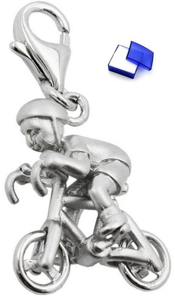 unbespielt Kettenanhänger Kettenanhänger Charm Anhänger Fahrradfahrer 925 Silber rhodiniert 17 x 14 x 7 mm inkl. Schmuckbox, Silberschmuck für Damen und Herren von unbespielt