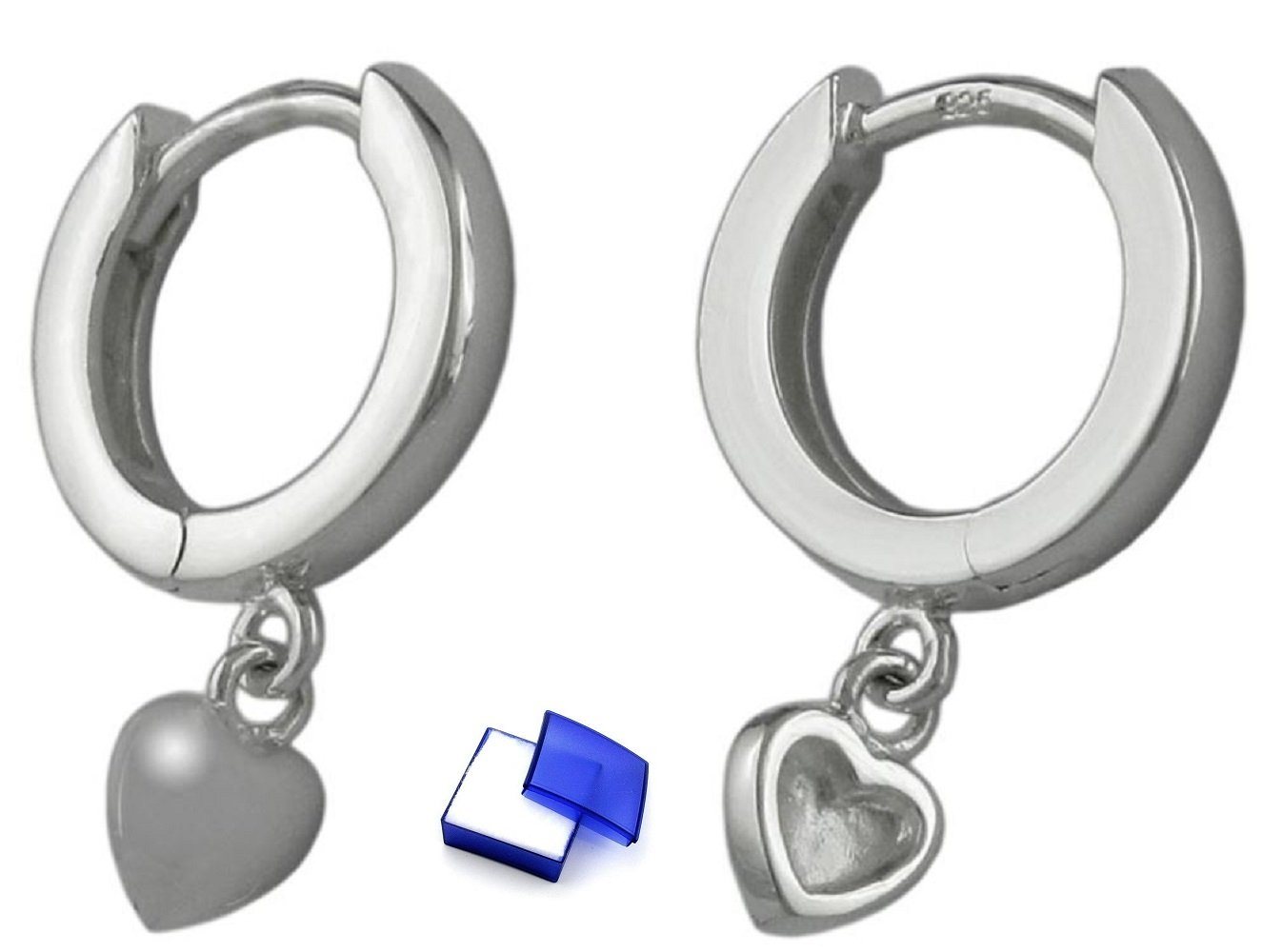 unbespielt Paar Creolen Ohrringe kleines Herz glänzend 925 Silber 17 x 12 mm inkl. Schmuckbox, Silberschmuck für Damen von unbespielt