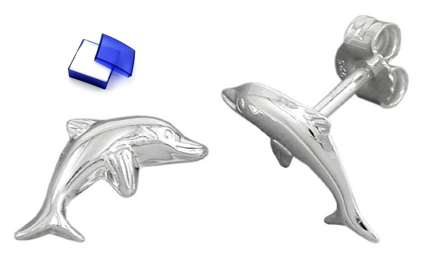 unbespielt Paar Ohrstecker Kinder Ohrstecker springender Delfin 925 Silber 12 x 6 mm inklusive Schmuckbox, Silberschmuck für Kinder von unbespielt