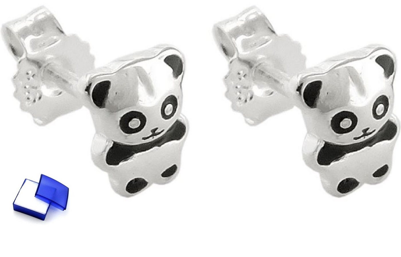 unbespielt Paar Ohrstecker Ohrringe Kleiner Pandabär glänzend schwarz lackiert 925 Silber 6 x 5mm, Silberschmuck für Damen von unbespielt