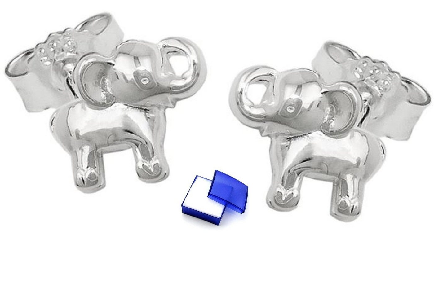 unbespielt Paar Ohrstecker Ohrringe Kleiner Elefant glänzend 925 Silber 6 x 7mm inkl. Schmuckbox, Silberschmuck für Damen von unbespielt