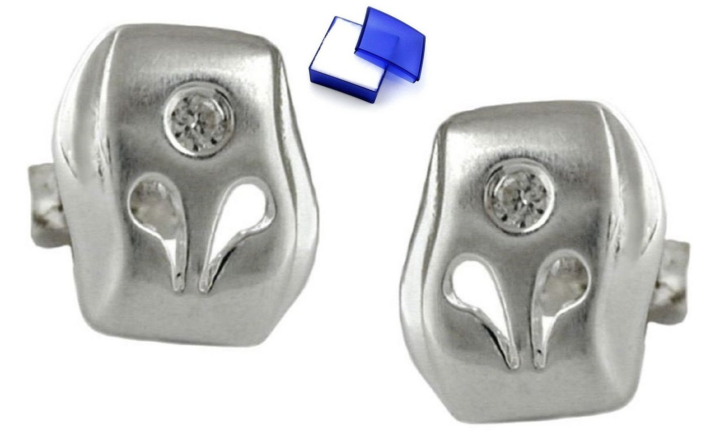 unbespielt Paar Ohrstecker Ohrringe Ohrstecker matt glänzend mit Zirkonias 925 Silber 9 x 8 mm inkl. kleiner Schmuckbox, Silberschmuck für Damen von unbespielt