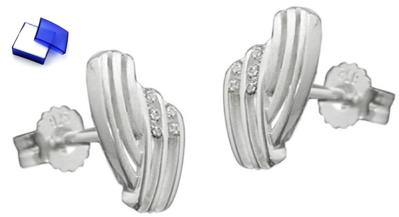 unbespielt Paar Ohrstecker Ohrringe Ohrstecker streifig mit Zirkonias matt-glänzend 925 Silber 10 x 6 mm inklusive Schmuckbox, Silberschmuck für Damen von unbespielt