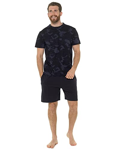 Herren Schlafanzug Kurzarm Jersey Nachtwäsche Set, blau camouflage, XXL von undercover lingerie