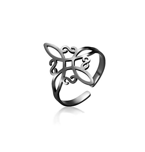 UNIFT Hexenknoten-Ring für Damen, Edelstahl, geometrischer Stil, elegant, schick, irisch, keltischer Knoten, verstellbarer Ring, Hexerei, Amulett, Schmuck, Edelstahl, Kein Edelstein von UNIFT