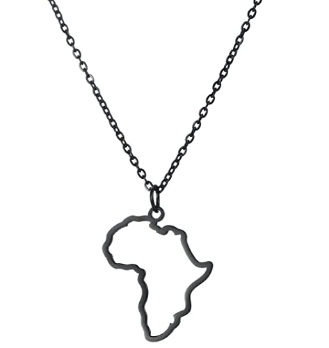 Karten-Anhänger Halskette für Damen und Herren, Edelstahl, personalisierbar, minimalistisch, ausgehöhlt, Afrika-Karte, Umrisse, Halsketten, Schmuck, Edelstahl, Ohne Edelstein von unift