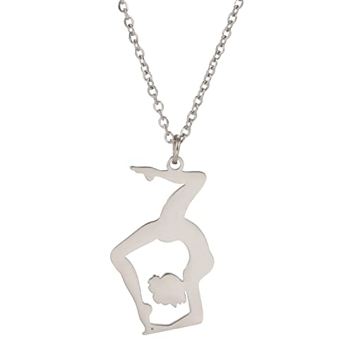 UNIFT Gymnastik-Anhänger-Halskette für Damen, Edelstahl, elegant, Flip-Turner-Anhänger, Halskette, Ballerina, Gymnastik, inspirierender Schmuck für Teenager und Mädchen, Edelstahl, Kein Edelstein von unift